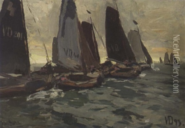 Volendam Sailing Vessels At The Zuiderzee Oil Painting - Hans Von Bartels