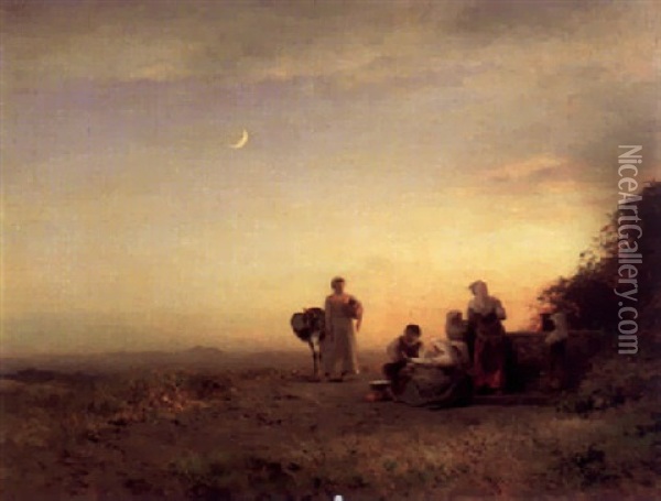 Romische Campagna-landschaft Bei Abendstimmung Oil Painting - Albert Flamm