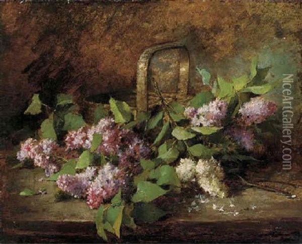 Lilacs In A Basket Oil Painting - Marie-Lucie Cornelius