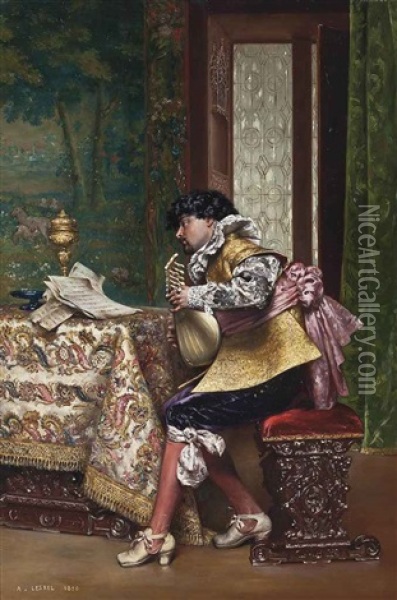 The Mandolin Player Oil Painting - Adolphe Alexandre Lesrel