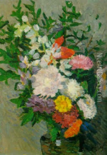 Bouquet De Fleurs Oil Painting - Louis Hayet