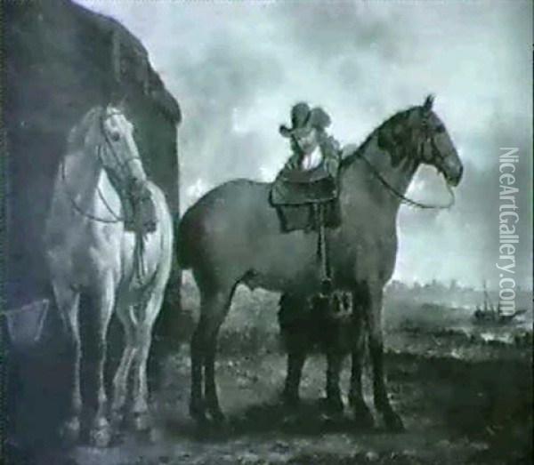 Man Saddling Horses Oil Painting - Aelbert Cuyp