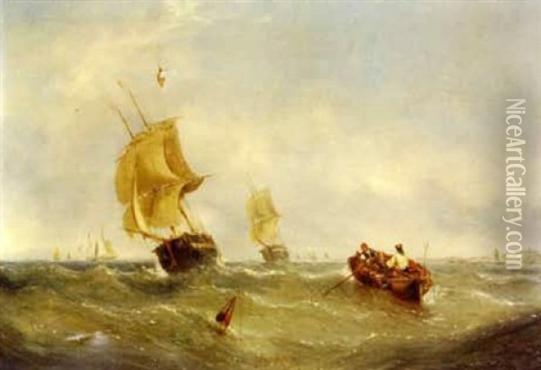 Figures Rowing In Heavy Seas With Shipping Oil Painting - Jan Abrahamsz. Beerstraten