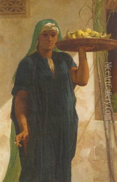 A Woman Holding A Tray Of Fruit Oil Painting - Frederick Goodall