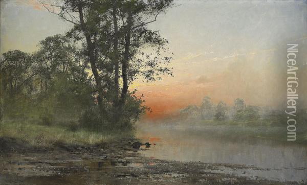 Landskap I Aftonrodnad Oil Painting - Arvid Mauritz Lindstrom