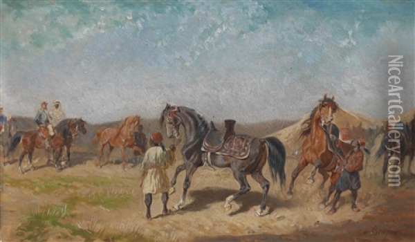 Nordafrikanisches Reiterlager Oil Painting - Alexander Ritter Von Bensa
