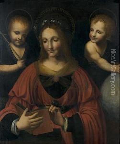 Sainte Catherine Entouree De L'enfant Jesus Et De Saint Jeanbaptiste Oil Painting - Bernardino Luini