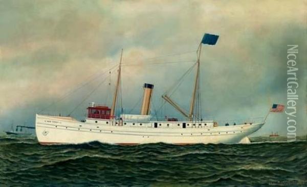 S.s. New Jersey Of The Inman Line Passsing Sandy Hook Lightship Oil Painting - Antonio Nicolo Gasparo Jacobsen