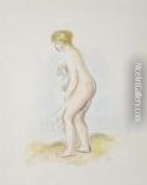 Baigneuse, Debout, En Pied Oil Painting - Pierre Auguste Renoir