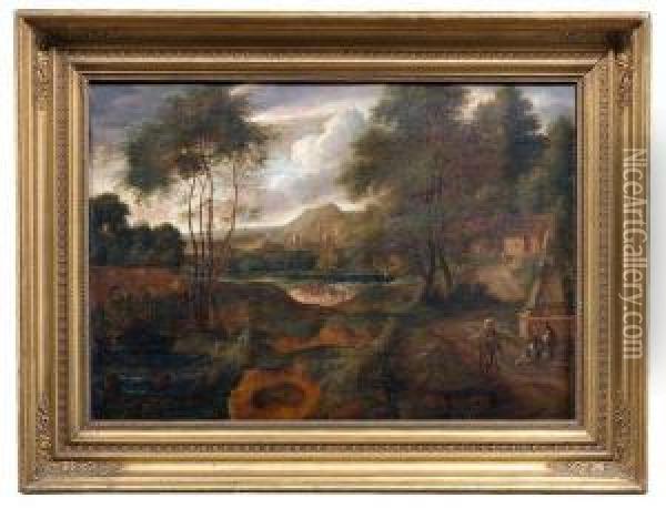 Sudliche Flusslandschaft Mit Brucke Und Figurenstaffage Oil Painting - Richard van Orley