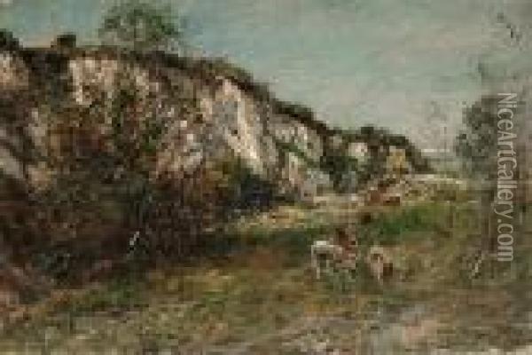 Cattle Grazing In An Old Quarry Oil Painting - William Mark Fisher