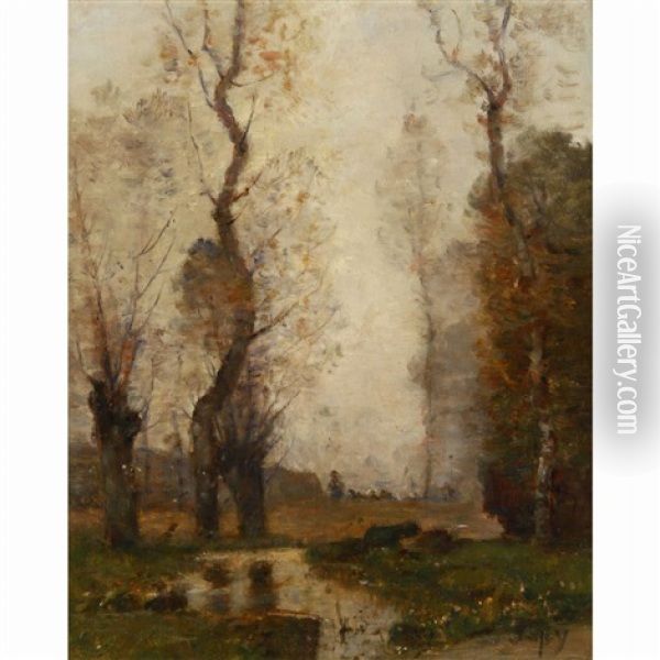 A Small Pond In A Forest Oil Painting - Louis Aime Japy