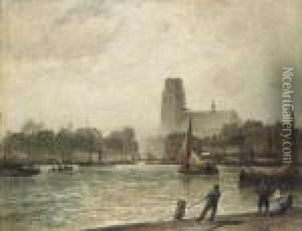 Rotterdam, Seen From Fyenoord Oil Painting - Cornelis Christiaan Dommersen