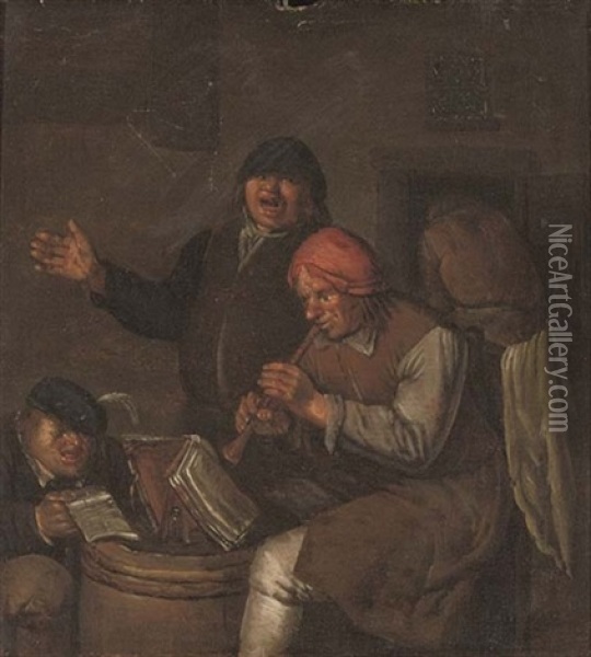 Peasants Making Music Outside A Tavern Oil Painting - Egbert van Heemskerck the Elder