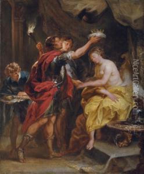 Alexander Crowning Roxana Oil Painting - Jan van Boeckhorst