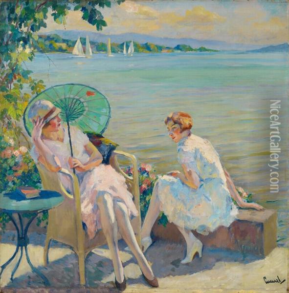 Zwei Sitzende Madchen Am Starnberger See Oil Painting - Edward Alfred Cucuel
