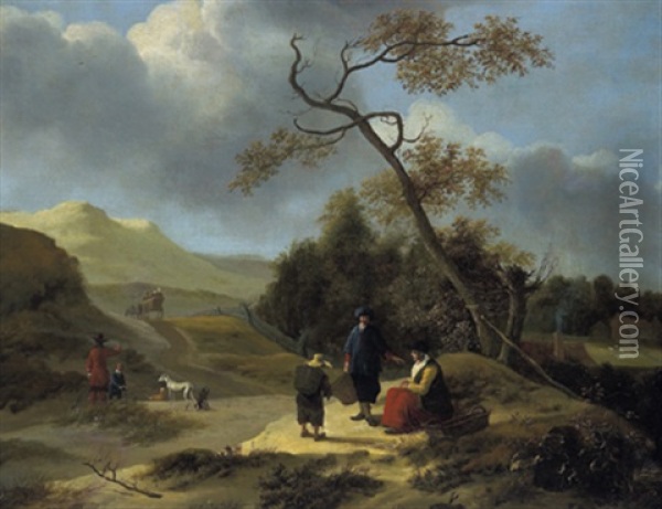 Rastende Bauern Und Reisende In Einer Hugeligen Landschaft Oil Painting - Jan Baptist Wolfaerts