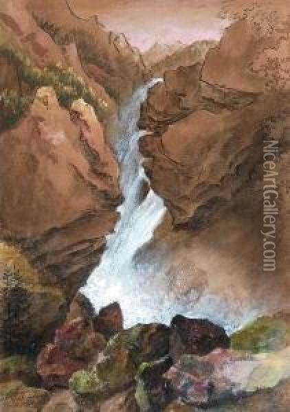 Wasserfall. Oil Painting - Therese Holbein Von Holbeinsberg