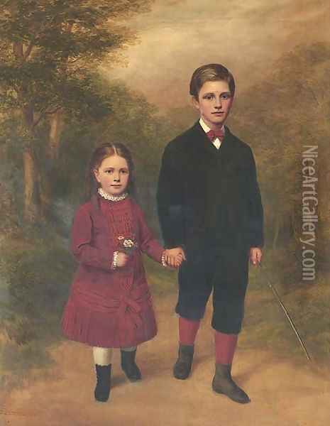 Portrait of a brother and sister Oil Painting - English School