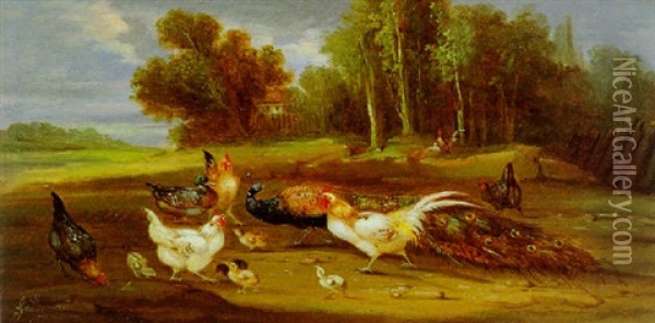 Federvieh Auf Der Wiese Oil Painting - Claude Guilleminet