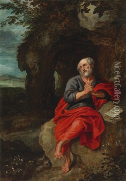 A Landscape With Peter The Apostle In Prayer Oil Painting - Simon de Vos