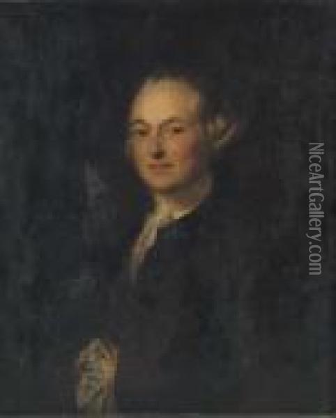 Portrait Of Mr. Samuel Ingham, Half-length, In A Dark Coat With Lace Collar And Cuff Oil Painting - Sir Joshua Reynolds
