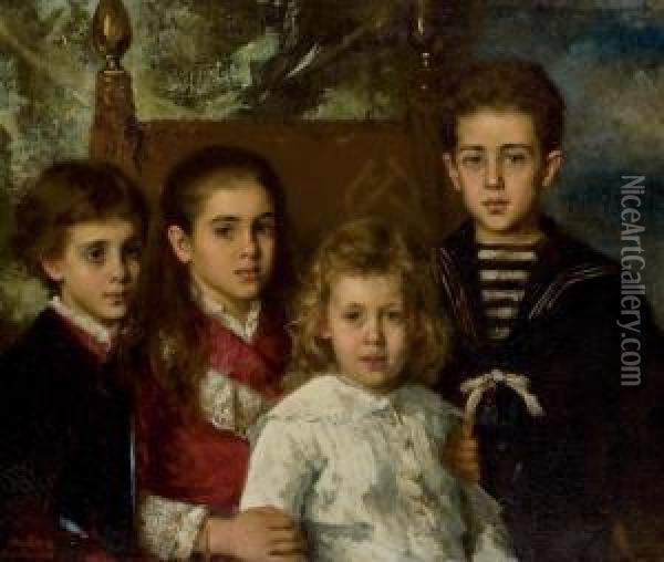 Portrait Of The Children Of Paul Pavlovich Demidoff Oil Painting - Alexei Alexeivich Harlamoff