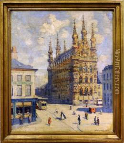 [place De L'hotel De Ville A Louvain] Oil Painting - Emile Lecomte