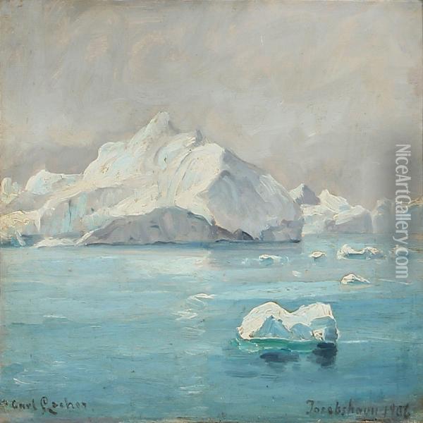 Icebergs At Jakobshavn In Greenland Oil Painting - Carl Locher