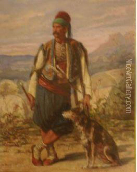 Personnage En Costume Grec Et Son Chien Oil Painting - Adolphe Yvon