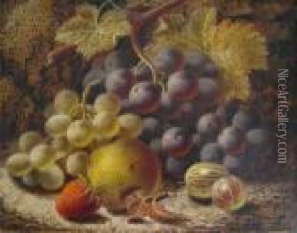 Still Life Of Grapes, Apple, Strawberry And A Gooseberry Oil Painting - Oliver Clare