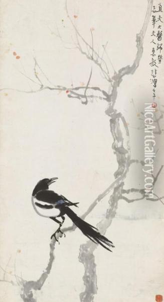 Magpie And Plum Blossoms Oil Painting - Xu Beihong