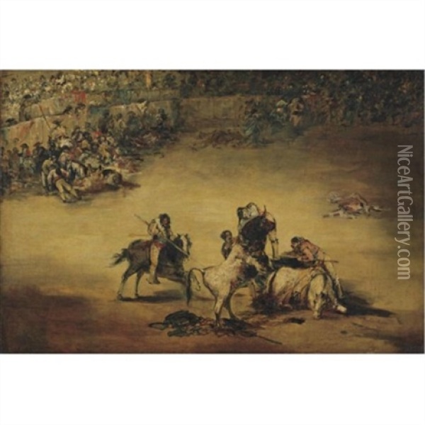 A Bullfight Oil Painting - Eugenio Lucas Velazquez