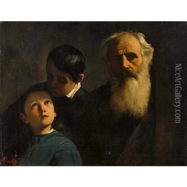 Tre Figure. Vecchio, Giovane E Fanciullo Oil Painting - Antonio Puccinelli