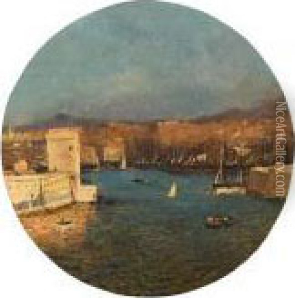 L'entree Du Port De Marseille. Oil Painting - Jean-Baptiste Olive