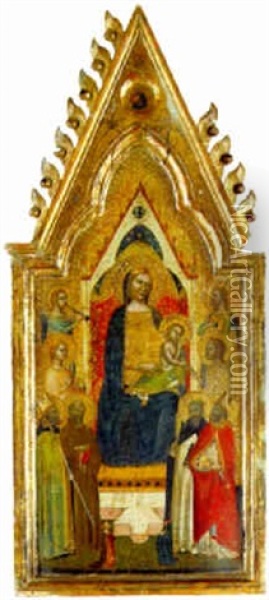 The Madonna And Child Enthroned With Saint Francis, Peter Martyr And Nicholas Of Bari With Others Oil Painting - Pietro Nelli