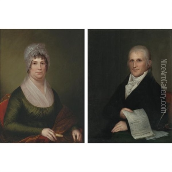 Mr. And Mrs. Zachariah Poulson Of Philadelphia (pair) Oil Painting - James Peale Sr.