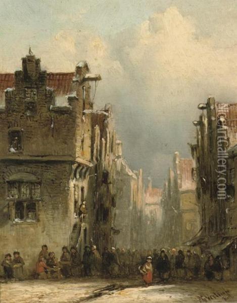 A Busy Market Day Oil Painting - Pieter Gerard Vertin