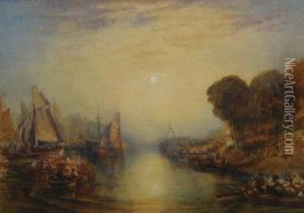 A Religious Festivity On A River At Sunrise Oil Painting - Theodore Blake Wirgman