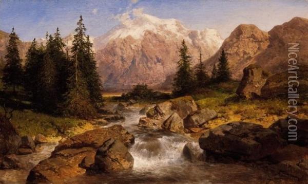 Mountain Brook Oil Painting - August Albert Zimmermann