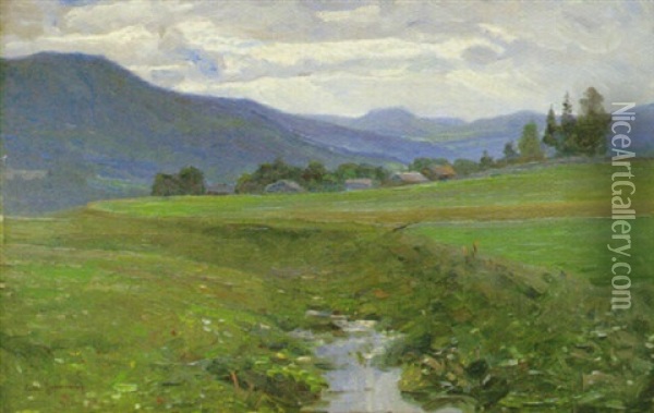 Norrlandsk Sommarvy Oil Painting - Carl (August) Johansson