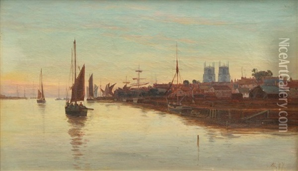 Hafen Von Dordrecht Im Abendlicht Oil Painting - Albert Kinsley