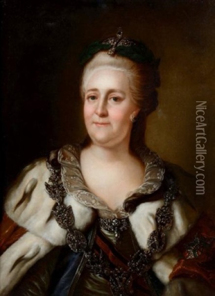 Portrait De Catherine Ii De Russie Oil Painting - Johann Baptist Lampi the Elder