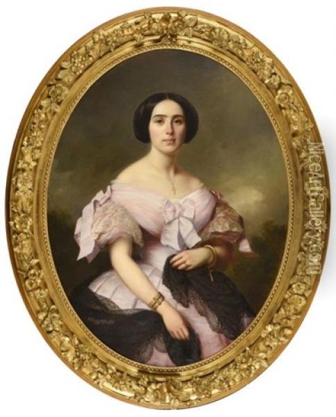 Portrait De Mademoiselle Virginie Huet, Pianiste Virtuose Oil Painting - Alexis Joseph Perignon