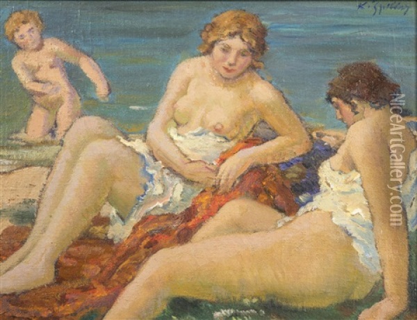 Bathing Oil Painting - Karel Spillar