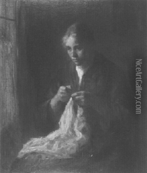 Woman Sewing At A Window Oil Painting - Bernard de Hoog