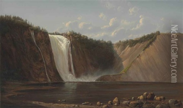 The Falls Oil Painting - Ferdinand Richardt