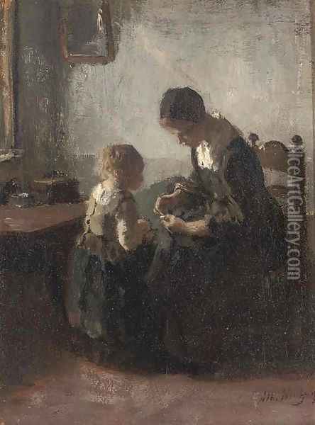 The first lesson Oil Painting - Albert Neuhuys