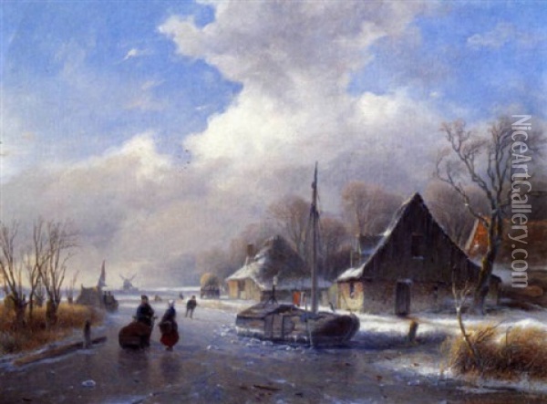 Ein Wintertag Am Lande Oil Painting - Andreas Schelfhout
