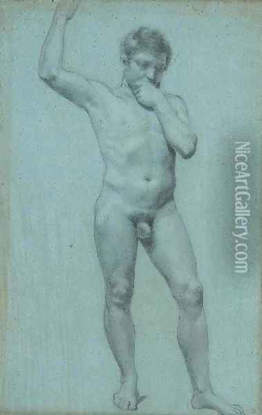 A male nude, his right hand raised Oil Painting - Pierre-Paul Prud'hon